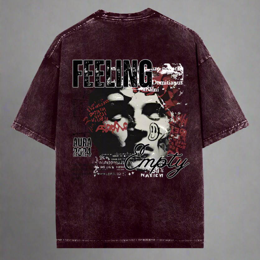 Feeling Acid Wash Oversized T-Shirt | Unisex Streetwear – Maroon