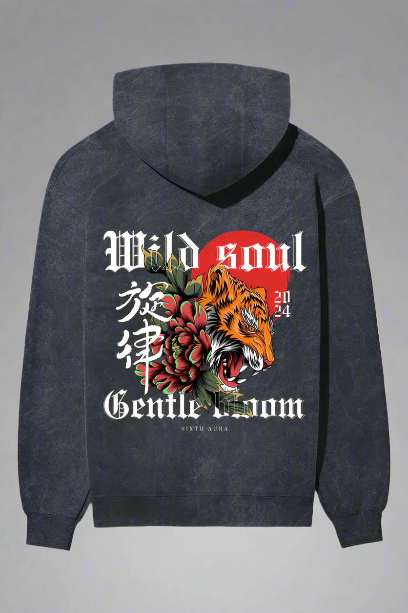 Tiger Bloom Acid Wash Hoodie for Men | Sixth Aura