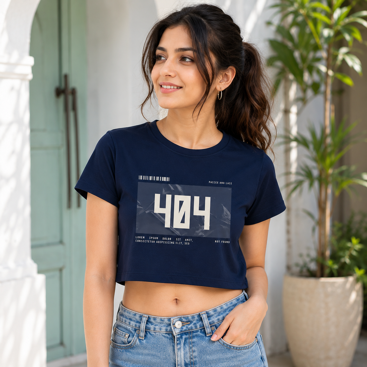 404 Crop Tee | Women's Minimal Graphic Crop Top | Sixth Aura