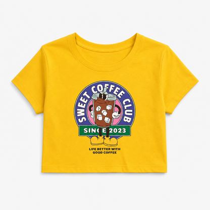 Sweet Coffee Club Women's Crop Tee | Coffee Lover Graphic Crop Top