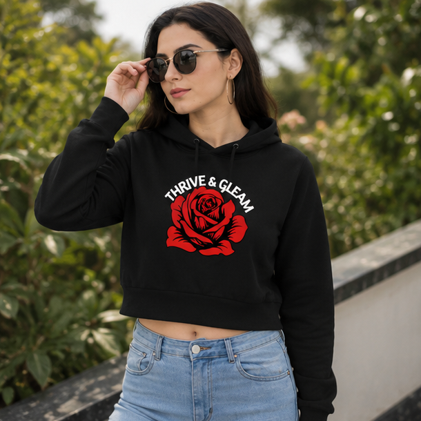 Thrive & Gleam Crop Hoodie | Women's Graphic Streetwear