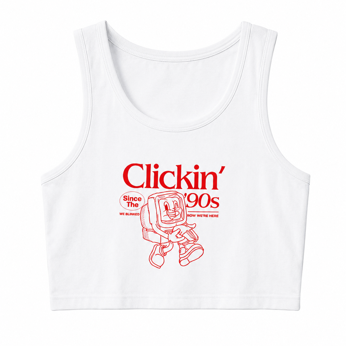 Clickin' Since 90s White Crop Tank | Women's Retro Cotton Crop Top