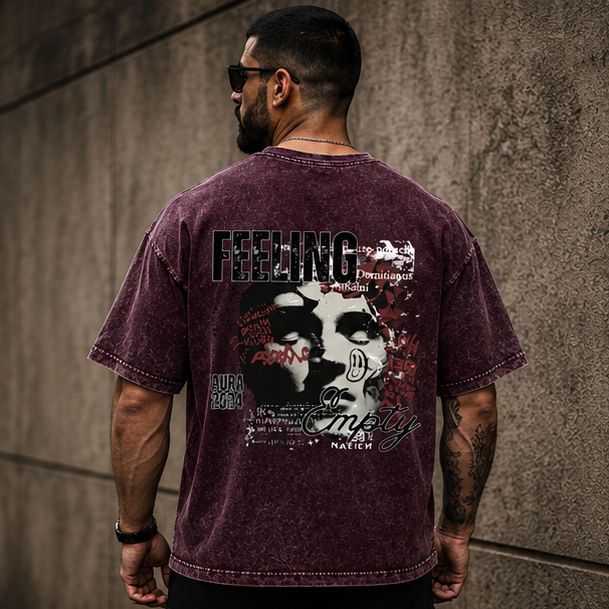 Feeling Acid Wash Oversized T-Shirt | Unisex Streetwear – Maroon