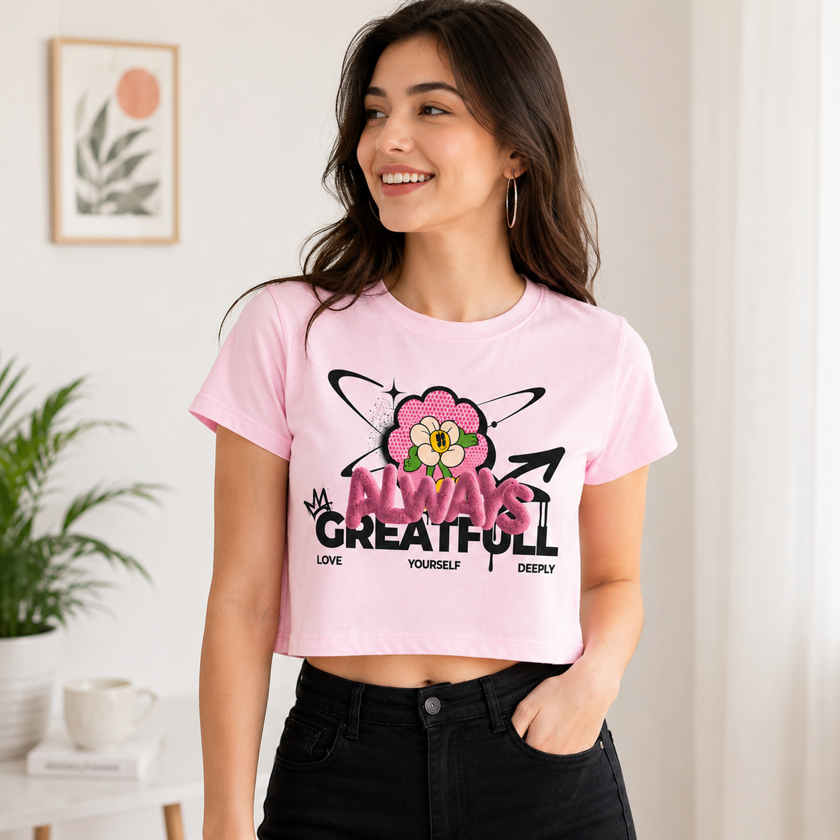 Always Grateful Crop Tee | Women's Positive Floral Graphic Top
