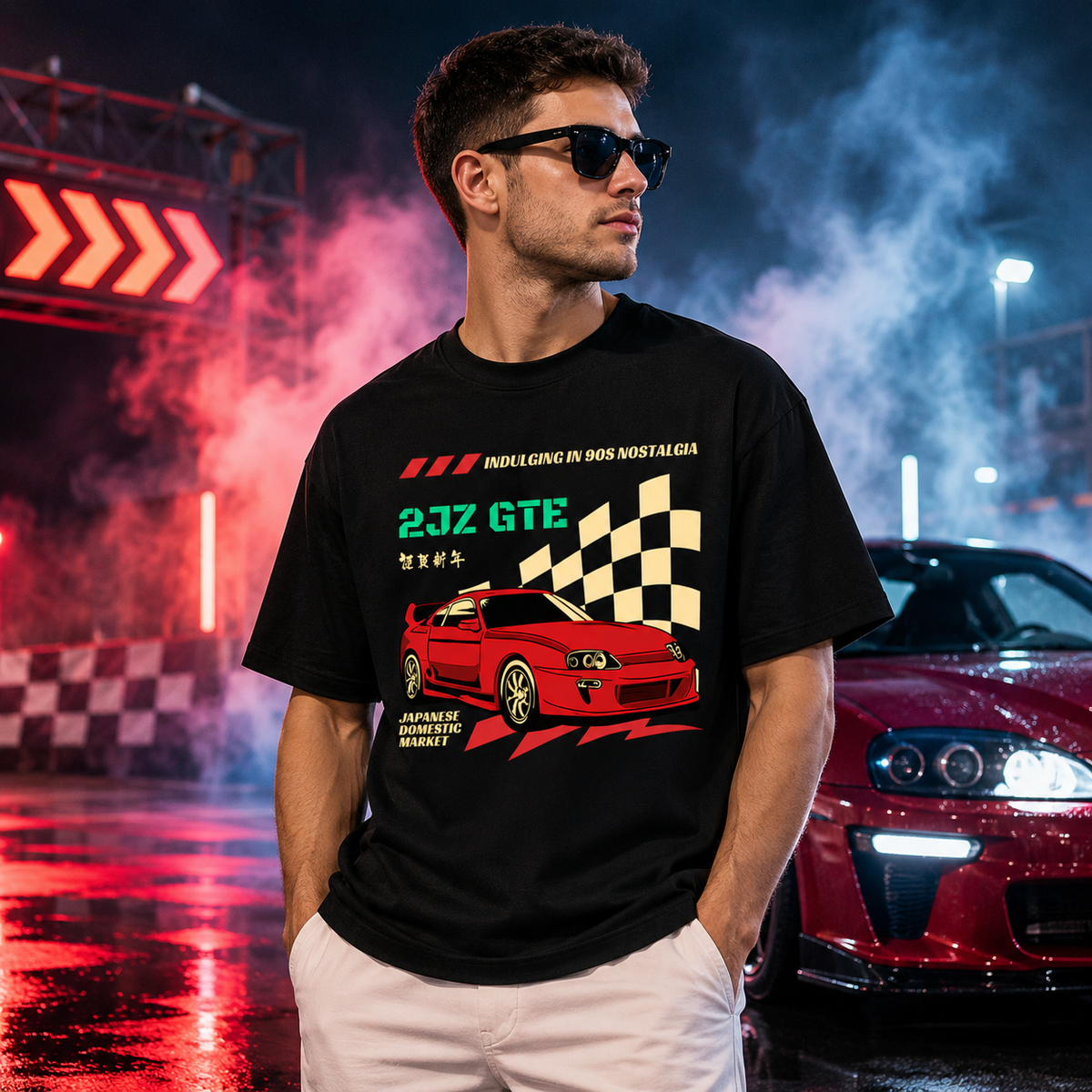 2JZ-GTE Supra Engine Oversized T-Shirt | JDM Streetwear – Black