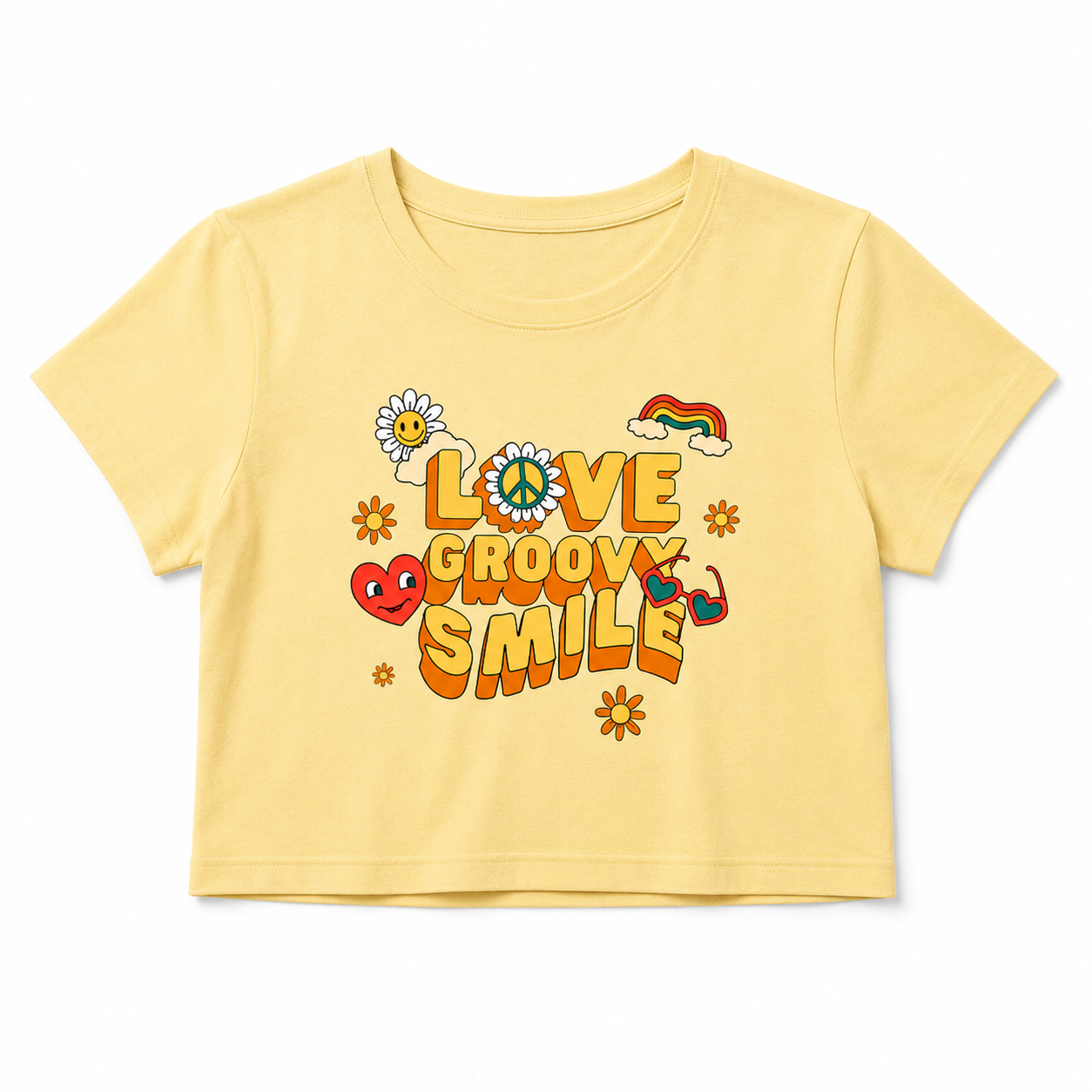 Love Groovy Smile Women's Crop Tee | Retro Graphic Crop Top