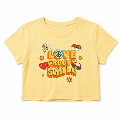 Love Groovy Smile Women's Crop Tee | Retro Graphic Crop Top