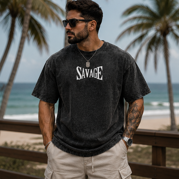 Savage Acid Wash Oversized T-Shirt | Unisex Streetwear – Black