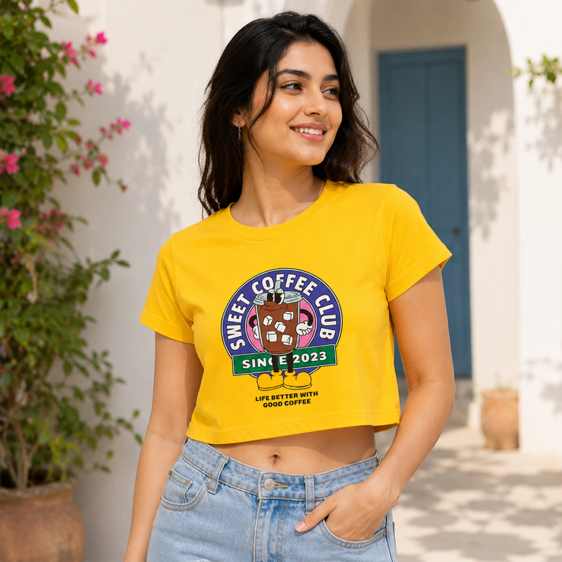 Sweet Coffee Club Crop Tee | Women's Retro Coffee Graphic Top