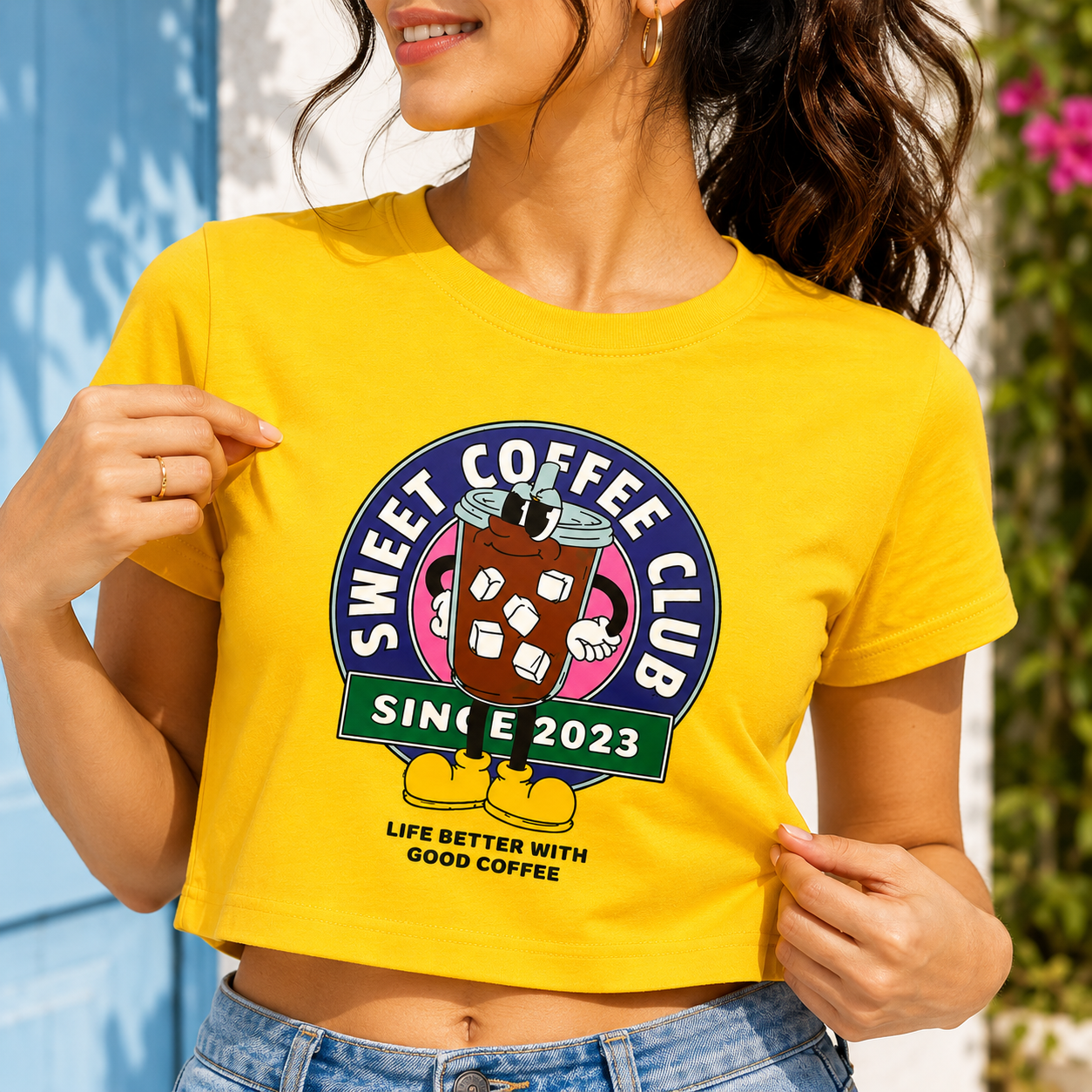Sweet Coffee Club Women's Crop Tee | Coffee Lover Graphic Crop Top