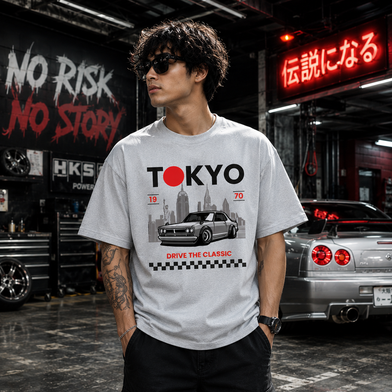 Tokyo Drive Classic Oversized T-Shirt | JDM Streetwear – Gunmetal