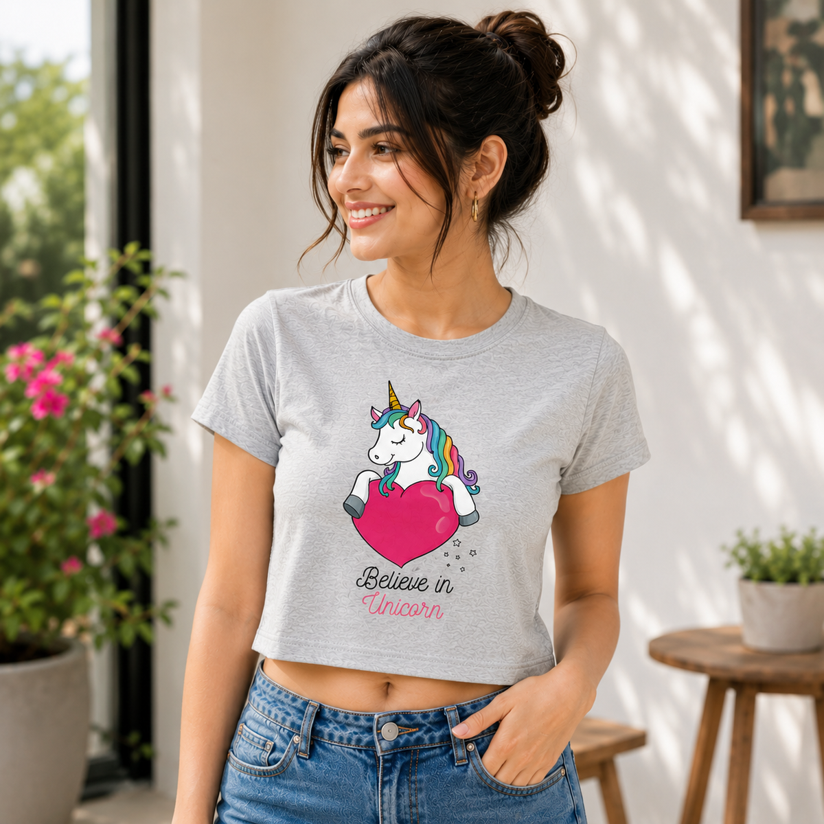 Believe in Unicorns Crop Tee | Women's Cute Graphic Crop Top