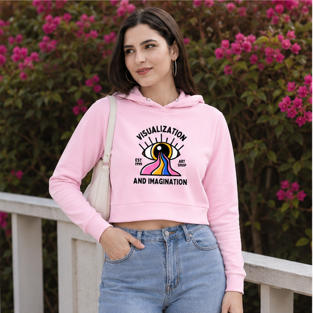 Imagination Crop Hoodie | Women's Graphic Streetwear